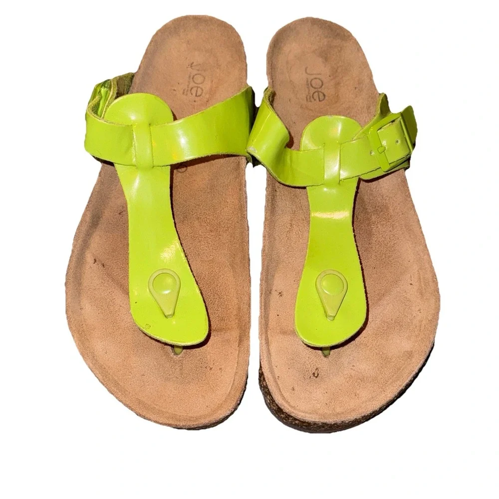 Joe Fresh Cork Footbed Sandals Buckle Toe Post Comfort Neon Green Women's 9